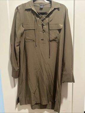 Club Monaco Olive Green Lace-Up Shirt Dress